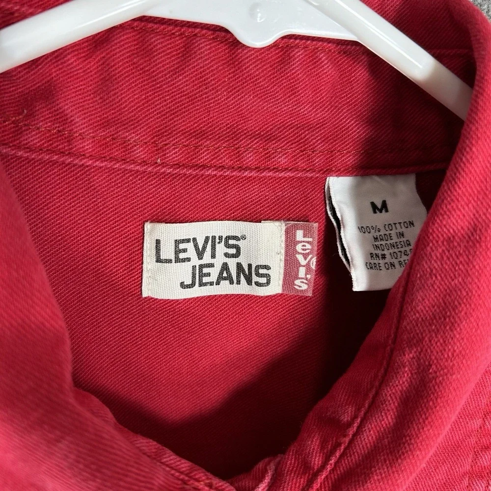 Vintage Levis Shirt Mens‎ M Red Denim Long Sleeve Metal Buttons Western